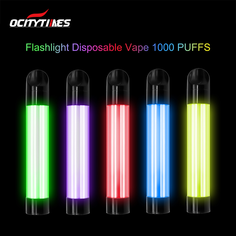 Lampe de poche LED 1000Puffs Vape Pod jetable aux sels de nicotine