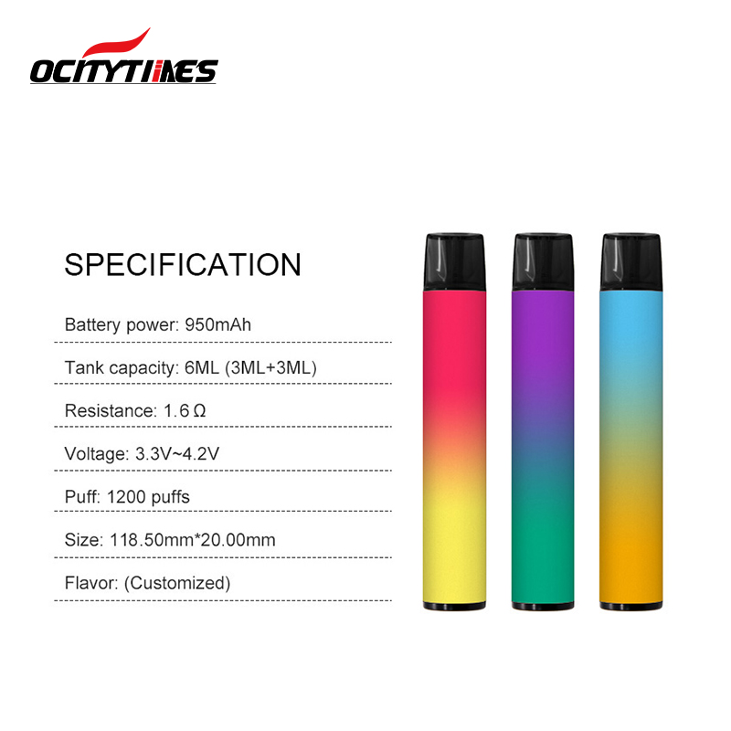 Ocitytimes Dual Flavor cigarette électronique jetable Vape Pod 1800Puffs